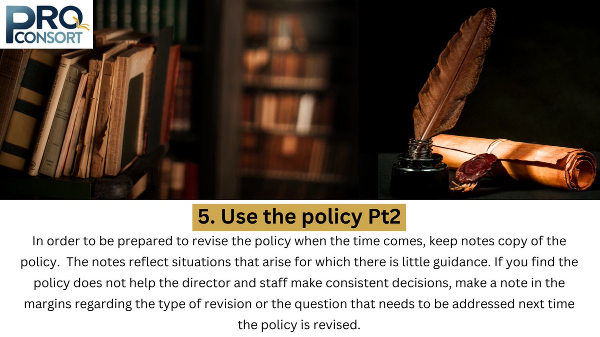 ProConsort's tweet image. A Developed Collection Pat 3 Cont&apos;d: 
- In order to be prepared to revise the policy when the time comes, keep a notes copy of the policy. The notes reflect situations that arise for which there is little guidance.  
#Proconsort #adevelopedcollection #library #books