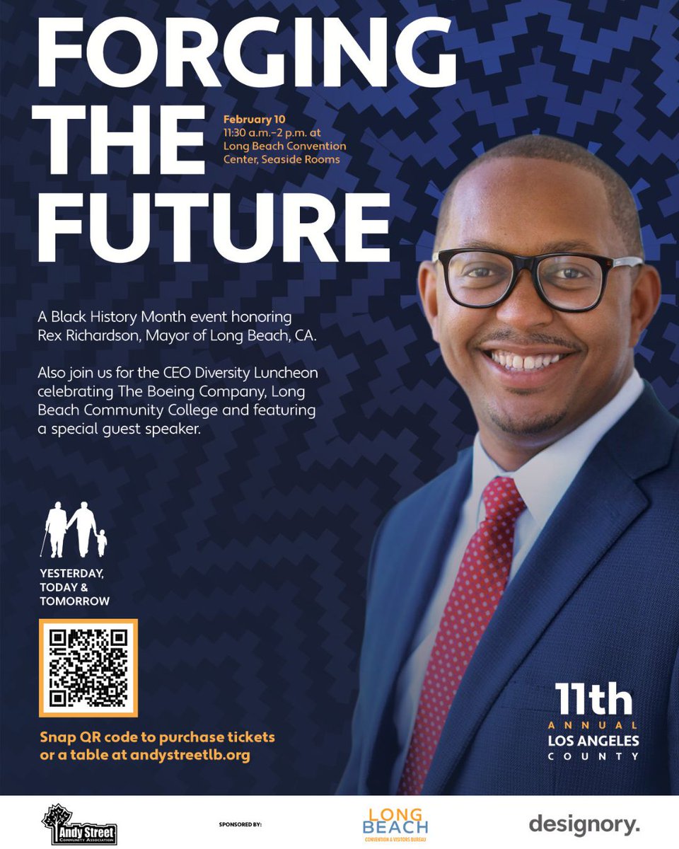 AndyStreetLB's tweet photo. #AndyStreetLongBeach invites you to its annual #BlackHistoryMonth celebration: Forging The Future, as we celebrate the first Black mayor of Long Beach, CEO Diversity Awardees, and special guests! 

Reserve your spot today! 👉🏾 https://t.co/M0a4pkbPbo https://t.co/smlRuMH4II