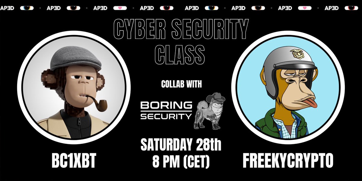 ap3dofficial's tweet image. We are proud to announce our upcoming class with the best cyber security DAO in the world @BoringSecDAO  
Sign up in our discord -&amp;gt; discord.gg/ap3d