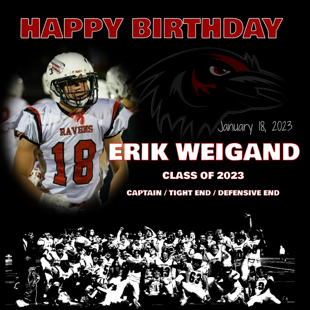 Today is a GLORIOUS day in the history of Robbinsville Football!  On this day was born the legendary tight end, defensive end, player who recovered the onside kick heard around the world, and all around great guy, Erik Weigand! <a href="/RvilleProud/">RvilleProud</a> @RobbinsvilleAD <a href="/RvilleNews/">RvilleRavens</a> 🏈🎂
