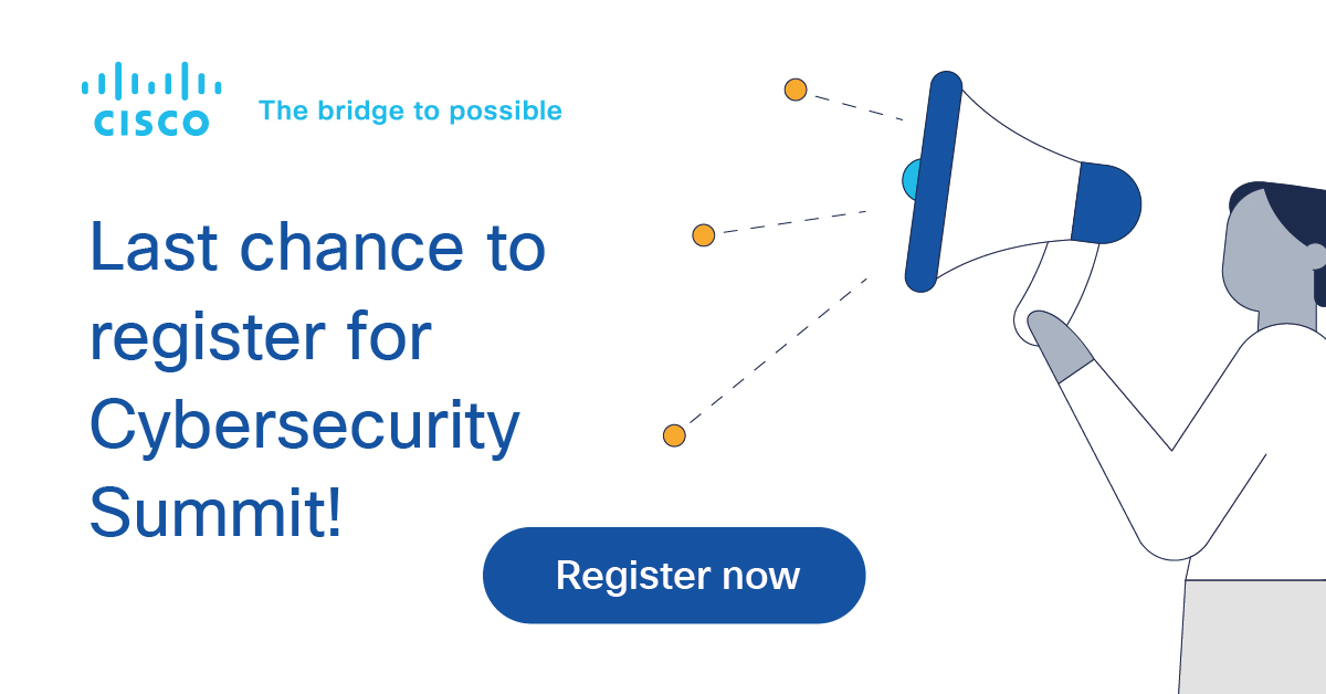 DholderNc's tweet photo. Last Chance to Register! Looking forward to the Cybersecurity Summit tomorrow in Richardson TX

Register Here: 
https://t.co/MRe0ByfeZd

#CiscoSecurity https://t.co/sUZESbTvNm