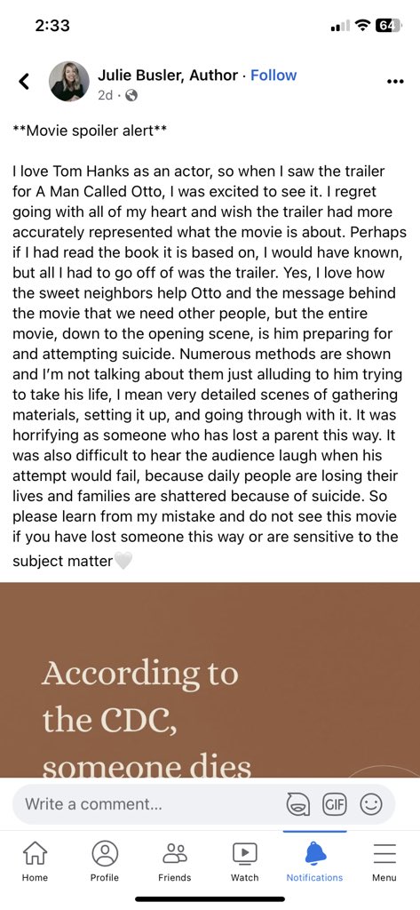 A Man Called Otto might be a good one to skip. #Suicide is not entertaining.