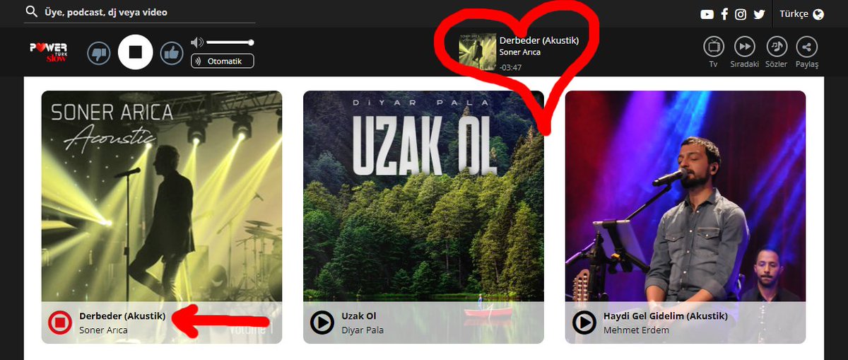 TugbaKahreman's tweet image. 🎧 #Derbeder ( #Akustik ) - @SonerArica parçasını #PowerApp &apos;de dinliyorum. @powerappmusic 
powerapp.com.tr/radios/powertu… 💙