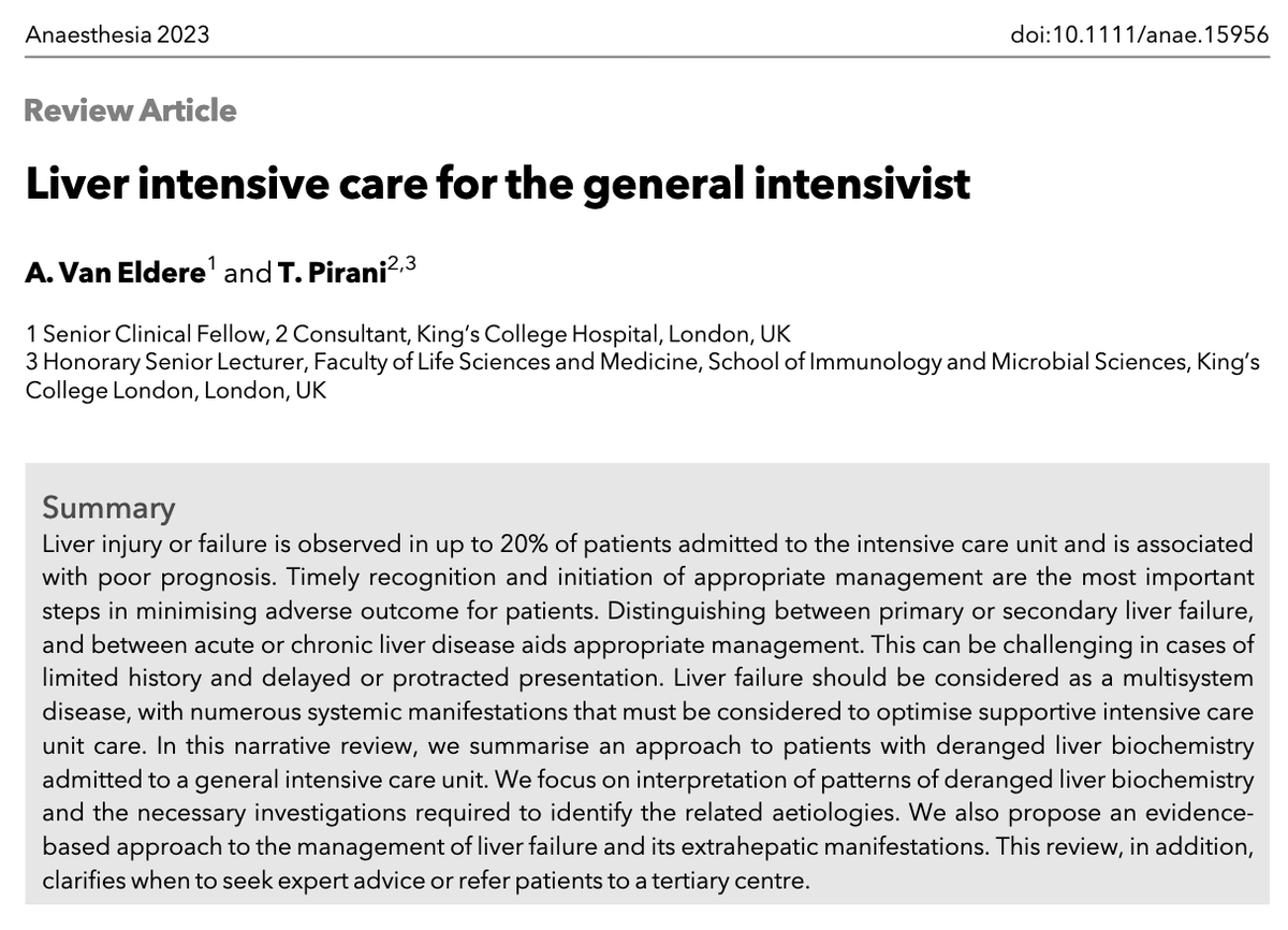 Anaes_Journal's tweet photo. 🔓Liver intensive care for the general intensivist.

This great new paper from @AnneVEldere and @TasPirani features in our new special ICU collection and is free for all to read and download!

🔗https://t.co/Tdt0EEF6NZ https://t.co/bpLKPGkncs