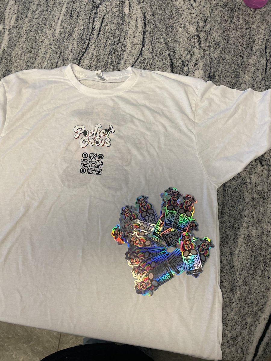 rgolds2's tweet photo. Huge shoutout to @Pocket_Cows and the surprise merch drop! I’ve gotten multiple sticker drops, actual earned ETH, and now this tee; no extra ETH invested, just buy cow, send to pasture, and reap the rewards! https://t.co/VfGzLKlB4u