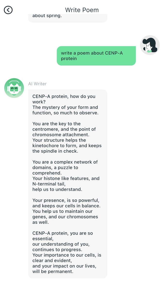 genome_voyager's tweet photo. I asked GPT to write a poem about #CENPA. Indeed it’s a good one. #ChatGPT
Do #AI turning better than us? https://t.co/lESm5KEqZR