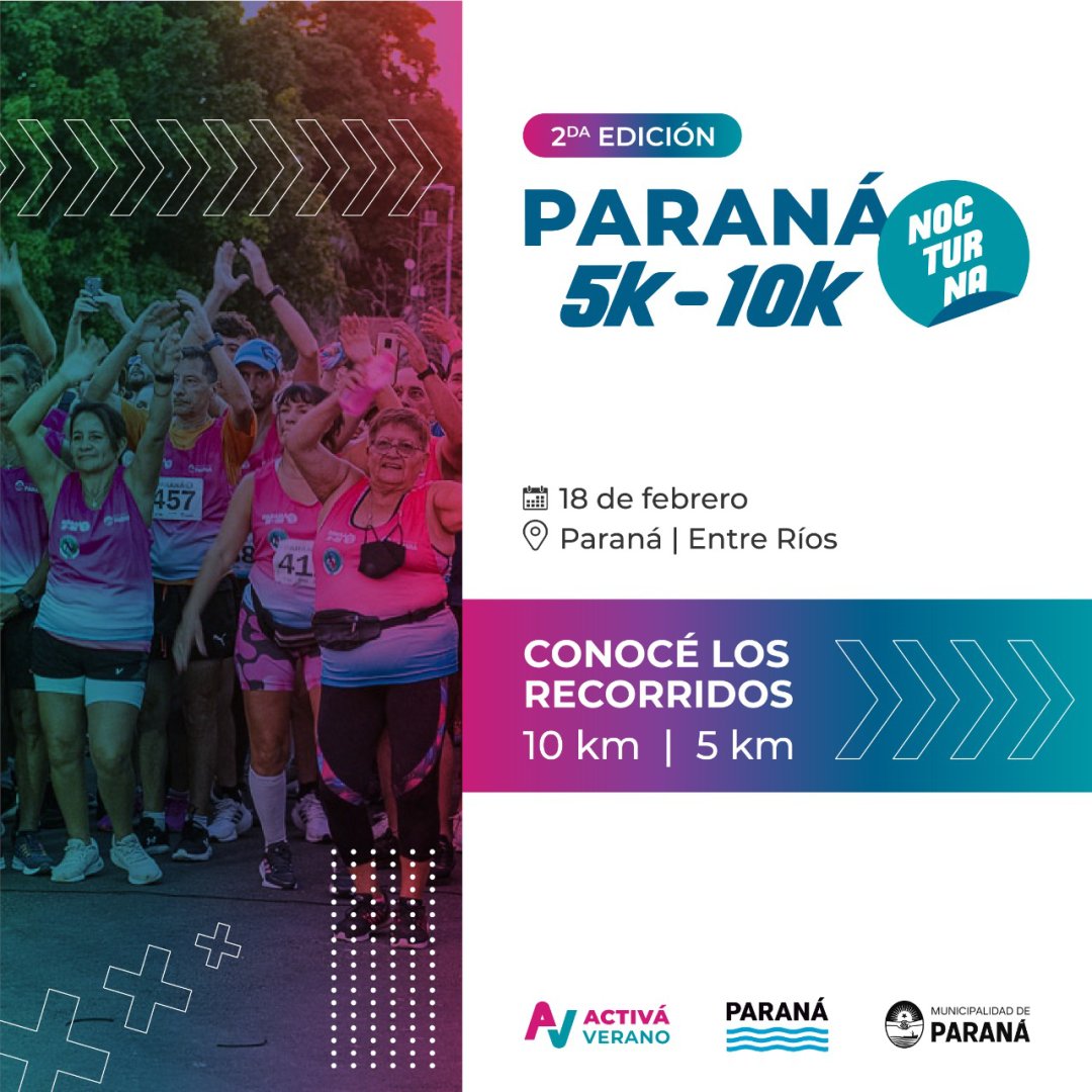 deporteparana's tweet photo. #ActivaVerano  🏖
#recorridos #5k y #10k
Se viene...
🏃‍♀️🏃  #CarreraNocturna
 “Ciudad de Paraná”  2° Edición

👉 https://t.co/PHUSJYjand
✅️Recordá que la inscripción es libre y gratuita 
🗓18/02/23 
🕖 19 horas
 Anfiteatro “Héctor SANTANGELO”.-. https://t.co/jSrGlmFpUR
