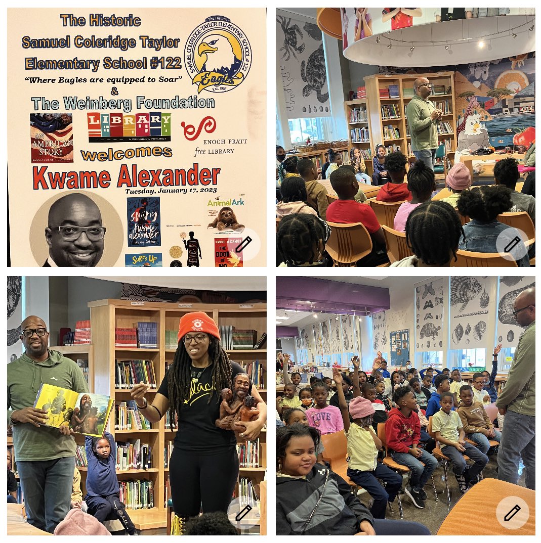 Historic122's tweet photo. The 122 Experience continues…we hosted Award Winning Author Kwame Alexander and Illustrator Dare Coulter! Very engaging “ An American Story”. #newrelease #Thsct @KingMark01 @BMDschoolsPRguy @SonjaSantelises @bettyeadams7 @John_L_Davis_Jr https://t.co/FsV4mjWWTR