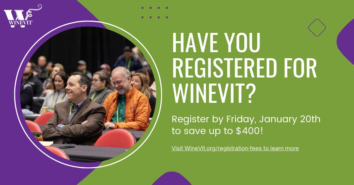Our early bird deadline is almost here! Make sure you register for WineVit® before THIS FRIDAY to lock in your savings.
Learn more and register here: winevit.org/registration-f…