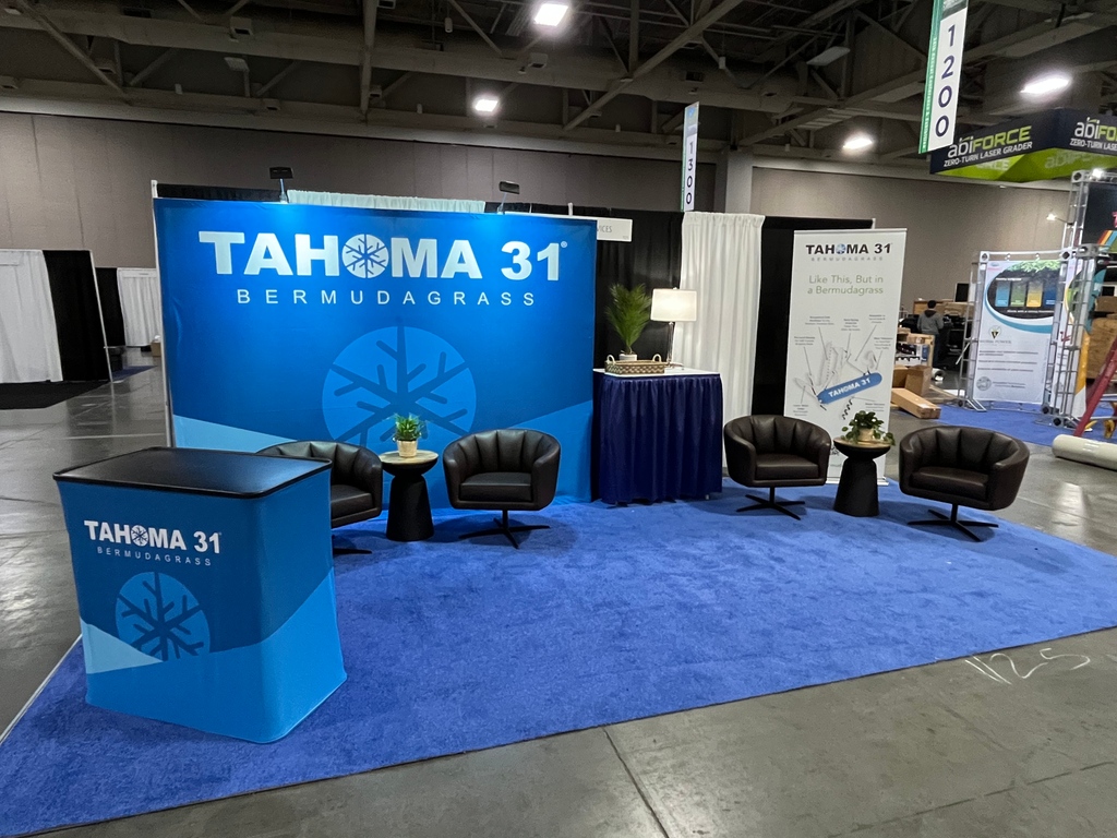 Tahoma31Bermuda's tweet photo. How to find Tahoma 31 Bermuda on the SFMA trade show floor? Look for the Blue Booth! We are in #1125 https://t.co/AP0YZq0ZFV

#weartolerant #coldtolerant #bermudagrass #shadetolerant #droughttolerant #uselesswater #Tahoma31 #SMFA2023 #SFMA #fieldexperts @fieldexperts https://t.co/3ZgLPMkZFt