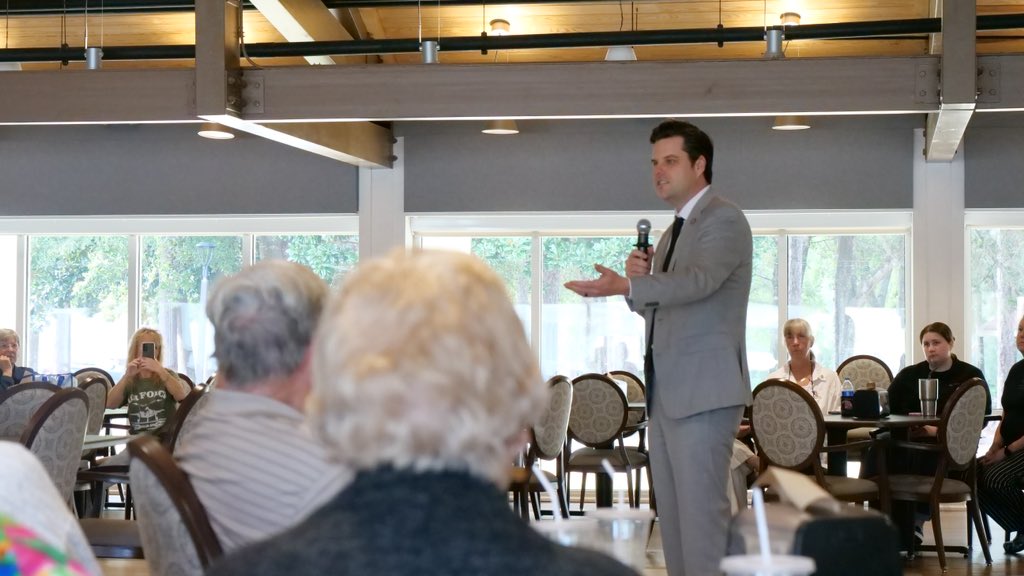 FmrRepMattGaetz's tweet photo. Learning to stay forever young with folks at @BobHopeVillage! 

Thank you for having me today! 🇺🇸

#OpenGaetzDay https://t.co/dqHrVZ74Xd