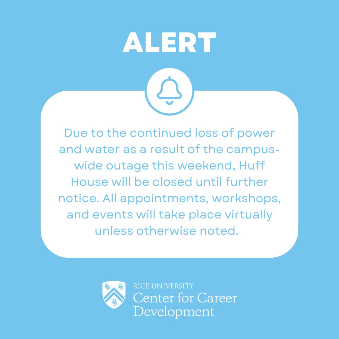 Due to the continued loss of power and water as a result of the campus-wide outage this weekend, Huff House will be closed until further notice. All appointments, workshops, and events will take place virtually unless otherwise noted.