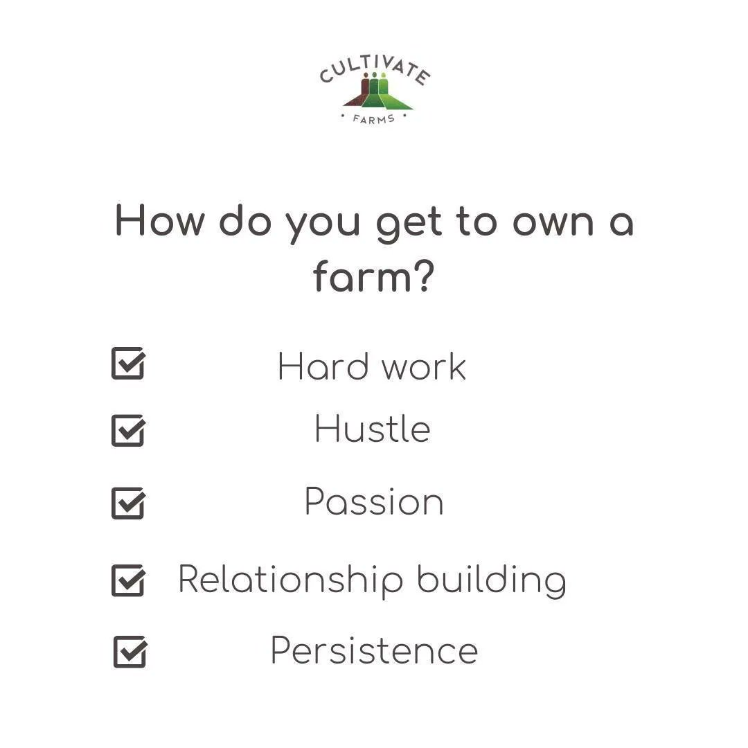 CultivateFarms's tweet image. How do you get to own a farm?
1. Hardwork
2. Hustle
3. Passion
4. Relationship building
5. Persistence

#cultivatefarms #getafarm #ownafarm #buyafarm #farmownership #aussieag #regionalcommunity
