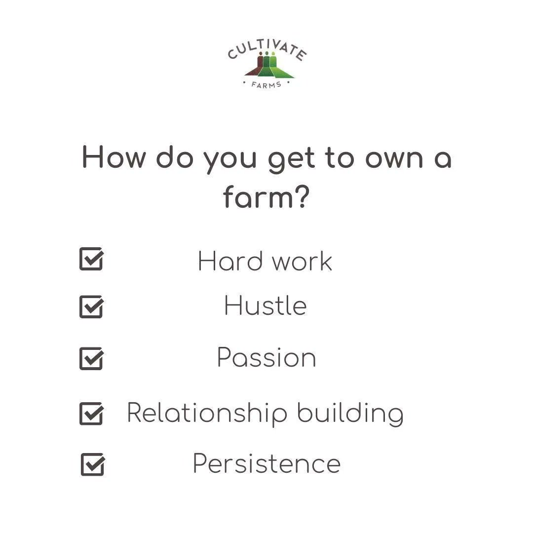 How do you get to own a farm?
1. Hardwork
2. Hustle
3. Passion
4. Relationship building
5. Persistence

#cultivatefarms #getafarm #ownafarm #buyafarm #farmownership #aussieag #regionalcommunity
