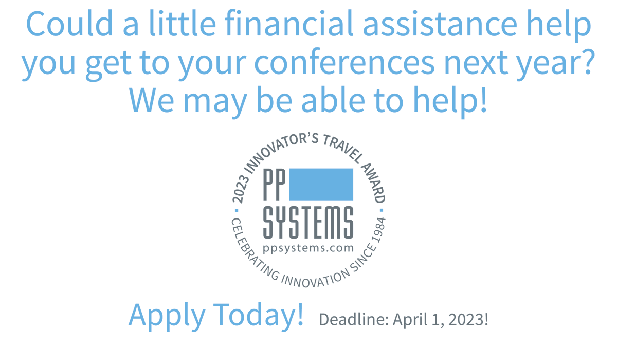 pp_systems's tweet photo. PLS RT! Know an outstanding #postdoc or graduate student involved in #photosynthetic and/or #soil & #NetCanopyFlux measurements who could use $1000 USD to use toward conferences next year? We may be able to help! Learn more. https://t.co/4Xr8C8YV8O #InnovatorsTravelAward https://t.co/IfI73KXA4g