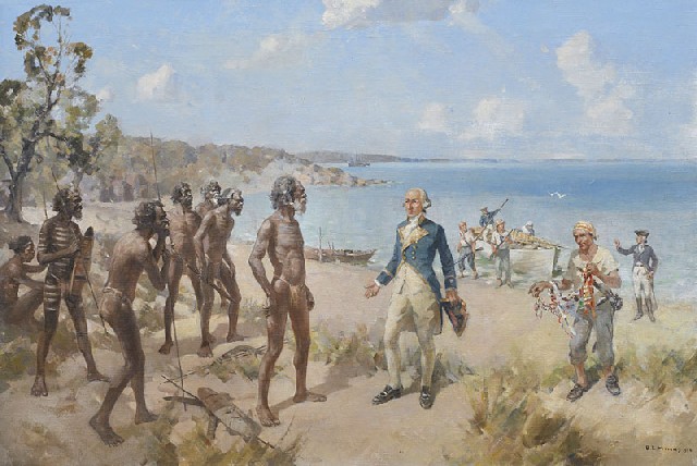 OTD in 1788 at 2:15 pm, HMS SUPPLY is the first ship of the #FirstFleet to reach #BotanyBay. She anchors on the north side, where #CaptainCook found deeper water when he visited in 1770. Gov. #ArthurPhillip is rowed ashore where he meets representatives of the Gameygal people.