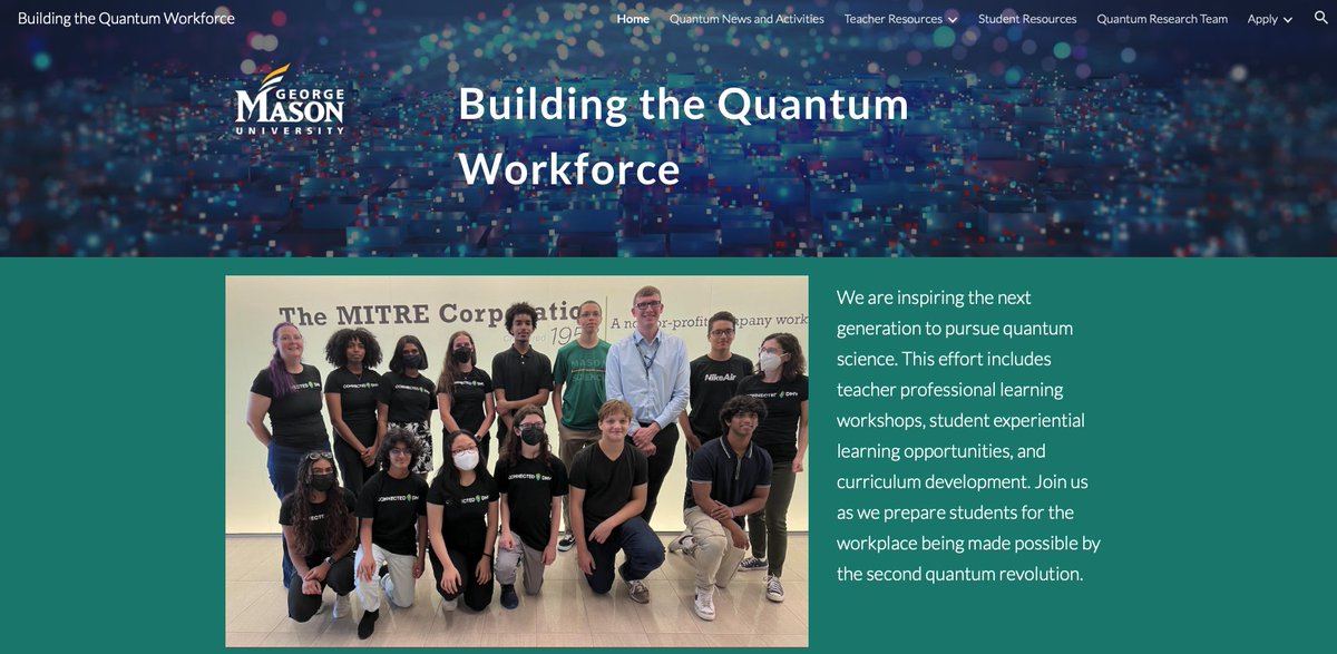 ConnectedDMV's tweet photo. K-12 educator in the #DMV? Want to learn more about #Quantum and how to bring it into your classroom? Join @GMU_QSEC in Arlington on 1/28 for Quantum in Your Classroom! Stipend awarded to teachers, thanks to grant funding from @usedgov. Learn more &amp; apply: https://t.co/KCKABbTn9c https://t.co/d8eCSjzJbe
