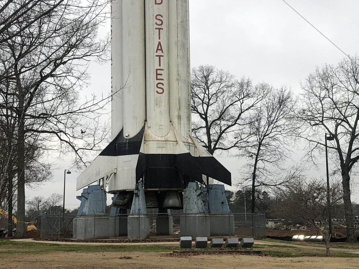 TJ_Cooney's tweet photo. The Saturn 1B that welcomes people at the Tennessee/Alabama border that has been in place for about 44 years is falling apart and may not last much longer. It needs to be disassembled, restored, and given a new home. But that may never happen. https://t.co/7m6XXRxCMQ https://t.co/NJOOlBP2Tr