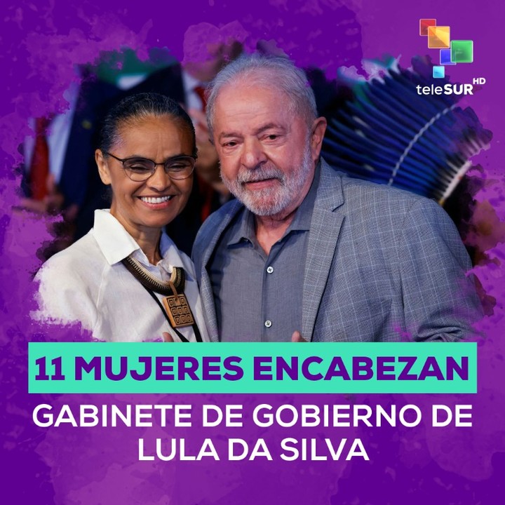 Congenerotlsur's tweet photo. #Brasil: 11 Mujeres encabezan el gabinete de Lula Da Silva. 
Entre las mujeres designadas que asumen puestos claves dentro del ejecutivo brasileño, destacan la diputada Marina Silva, como ministra de ambiente, la medallista olímpica Ana Moser como encargada de deporte. https://t.co/BOCciTv8ze
