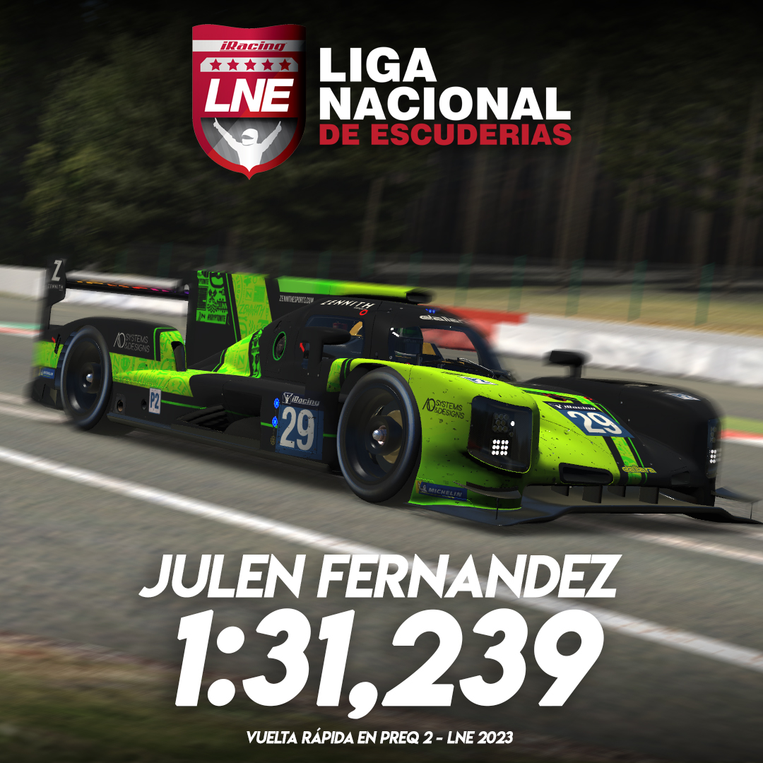 LEC Esports (@lecesports) on Twitter photo 🔴#iRacing
🏆Liga Nacional de Escuderías #LNE 2023
🚩Seguimos con más tiempos de #PreQ
✅<a href="/JulenFer21/">Julen Fernandez</a> de <a href="/ZennithEsports/">Zennith Esports</a> consigue el mejor tiempo de la host 2
⏱️1:31.239
🤔Y tu, ¿eres mas rápido?
📝Inscríbete aquí:
forms.gle/yPq1CzeGpuGEep…
❤️#lecesports #simracing #esports 🔴#iRacing
🏆Liga Nacional de Escuderías #LNE 2023
🚩Seguimos con más tiempos de #PreQ
✅<a href="/JulenFer21/">Julen Fernandez</a> de <a href="/ZennithEsports/">Zennith Esports</a> consigue el mejor tiempo de la host 2
⏱️1:31.239
🤔Y tu, ¿eres mas rápido?
📝Inscríbete aquí:
forms.gle/yPq1CzeGpuGEep…
❤️#lecesports #simracing #esports