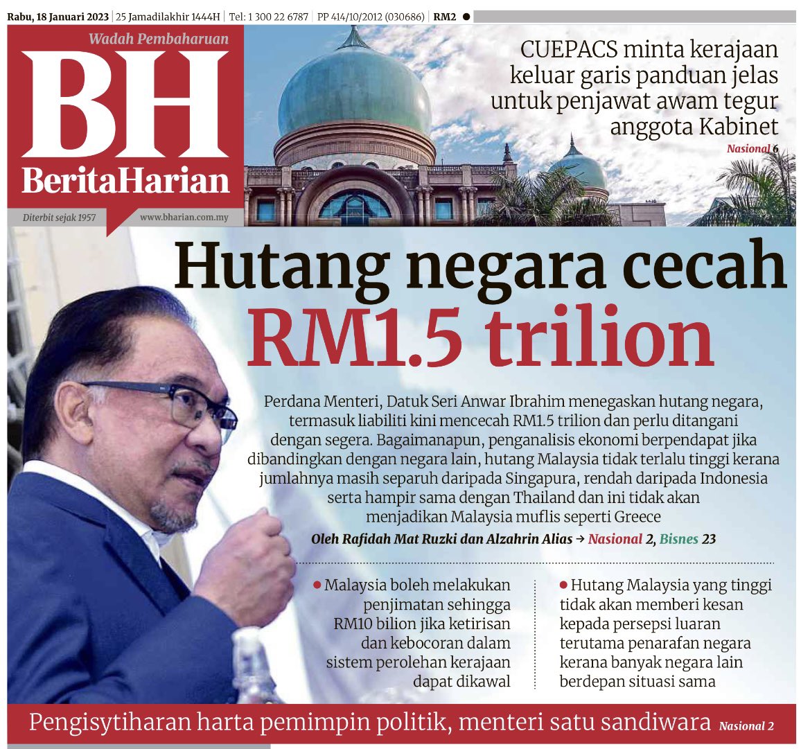 ahmadmaslan's tweet photo. Bagaimana kurangkan hutang Kjaan rm1.5T ?
1) Tambah pendapatan Kjaan 
2) Kurangkan ketirisan spt rasuah
3) Ketatkan penguatkuasaan spt hapus penyeludupan
4) Kurangkan ekonomi gelap 
5) Tingkatkan pendigitalan ekonomi
6) Elakkan segala bentuk pembaziran
7) Subsidi perlu bersasar. https://t.co/SDelrohKbW
