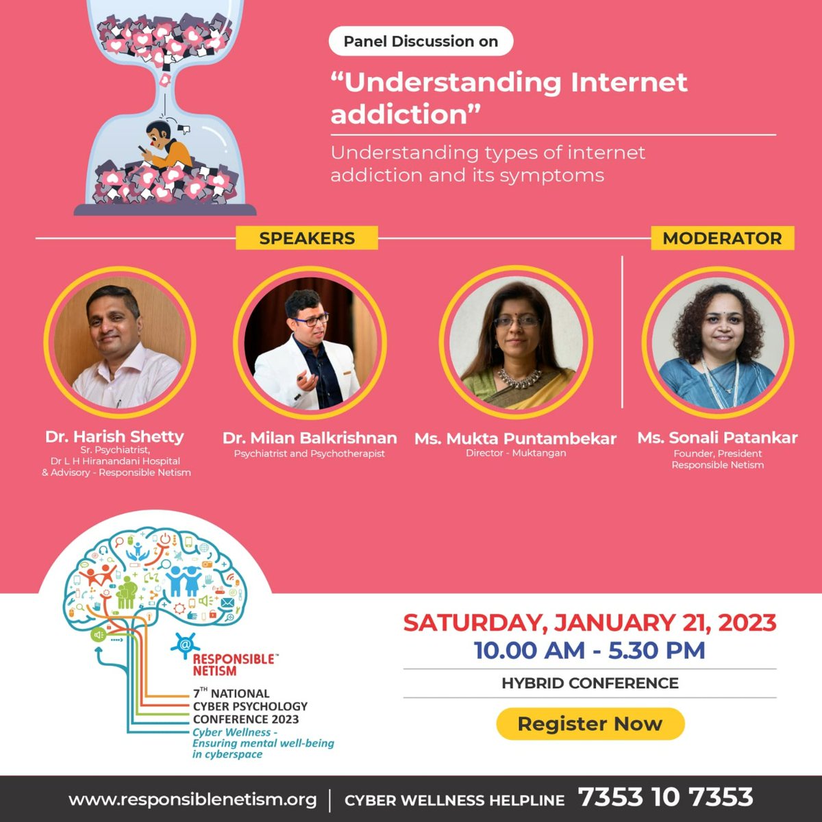 Join us for the 7th National Cyber Psychology Conf, on Jan 21st 2023. Our stalwarts will discuss on the topic 'What is Cyber Violence and its Reporting'
REGISTER Here
responsiblenetism.org/national-cyber…
📞 7353107353 for details
#cyberwellness