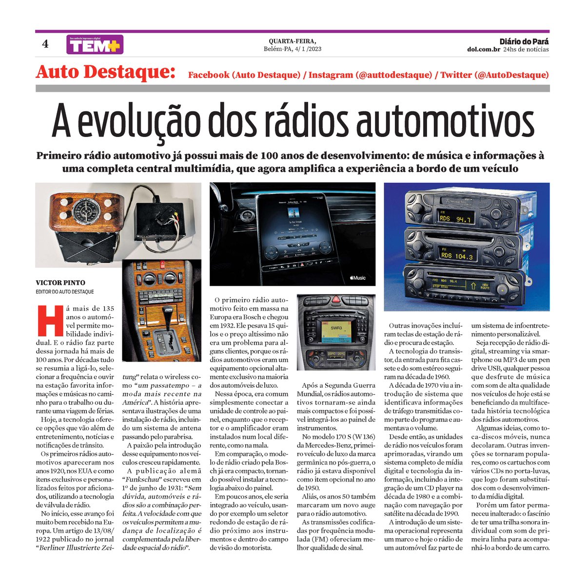 AutoDestaque's tweet photo. Evolução do som automotivo foi matéria no caderno Auto Destaque do Diário do Pará de 04/01/2023 #AutoDestaque #DiárioDoPará #radio #radioautomotivo #história #evolução #desenvolvimento #somautomotivo #K7 #FitaK7 #FitaCassete #CDplayer #MP3player #multimidia #centralmultimidia https://t.co/jo8wkwai02