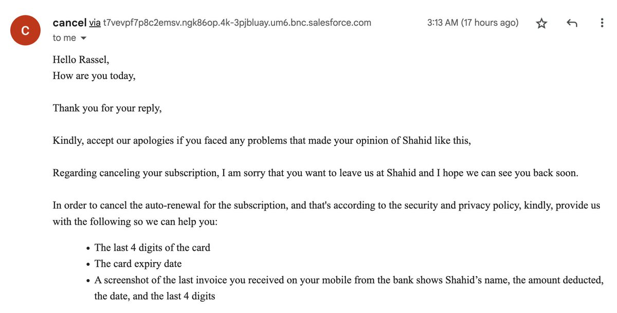 Russel_Zero_One's tweet photo. @ShahidVOD I can't believe it's been over 3 months and you still charging me and not allowing me to cancel. This is illegal. https://t.co/KRA2GDLSF0