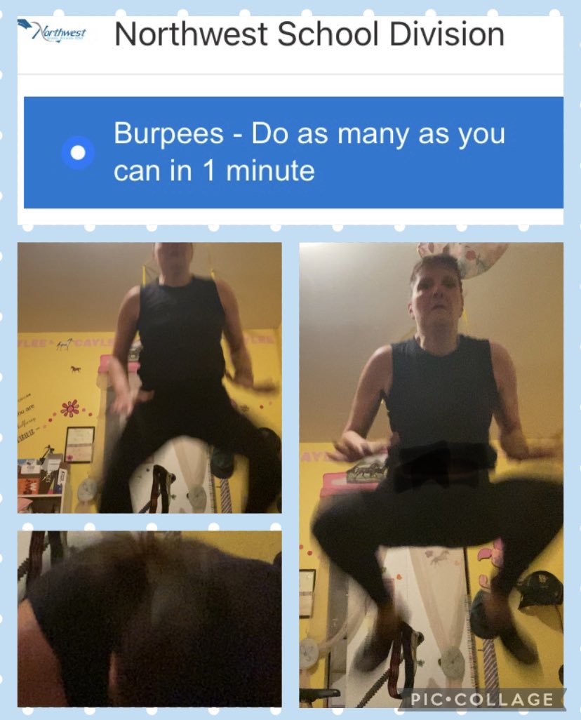 DorvalJennifer's tweet photo. Today I did a cardio workout and then finished with one minute of tuck jump Burpees! #nwsdfit #teamNWSD https://t.co/Sdb9iehBaz