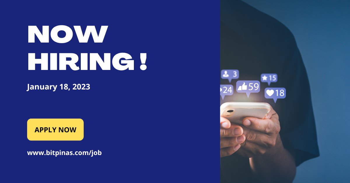 bitpinas's tweet photo. Today's top crypto jobs Philippines listings from UnionDigital, iTrust Holdings and more. https://t.co/63Vzlra1FU

#CryptoJobs #CryptoJobsPH #Web3Jobs #BlockchainJobs #crypto #blockchain #CryptoPH https://t.co/MxZI7lewH9