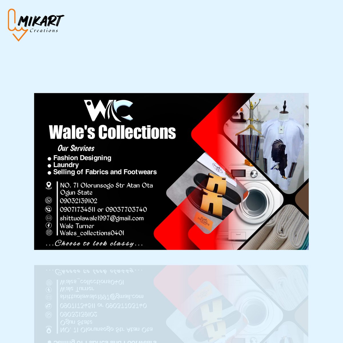 mikart_creation's tweet image. WE OFFER NOTHING BUT QUALITY...

Wale&apos;s Collections business card done and dusted...... Dm is widely open
.
.
#GraphicDesign #twitterdesign #Desi #artwork #coreldraw #NFT