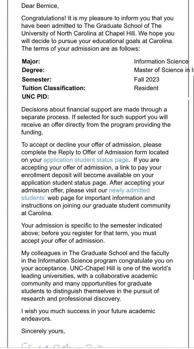 Got my first acceptance! <a href="/uncsils/">UNC School of Information and Library Science</a> 😁😁😁