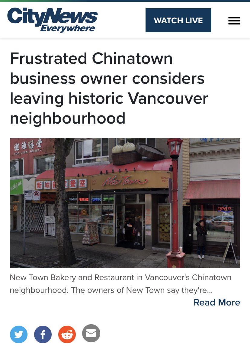 blandcouverite's tweet photo. Growing up I remember going to New Town Bakery for their delicious siopao.

It’s even a popular spot for movies and political photo ops. However, as public safety in Chinatown continues to decline, it seems like the NDP have abandoned them. #bcpoli 

https://t.co/stGMgEA5r5 https://t.co/H4JCEwslMd