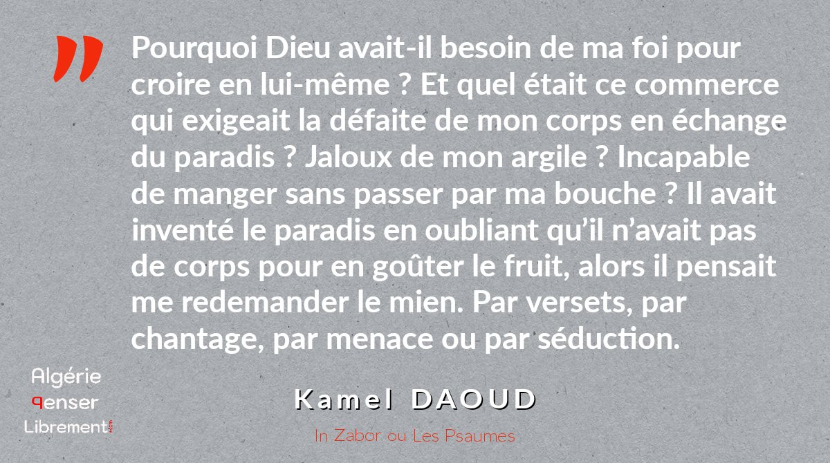 AlgeriePL's tweet photo. @daoud_kamel, in Zabor ou Les Psaumes
Prix Méditerranée 2018
Prix Transfuge (du meilleur roman de langue française 2017)
@ActesSud 2017 https://t.co/IDoR6rink4