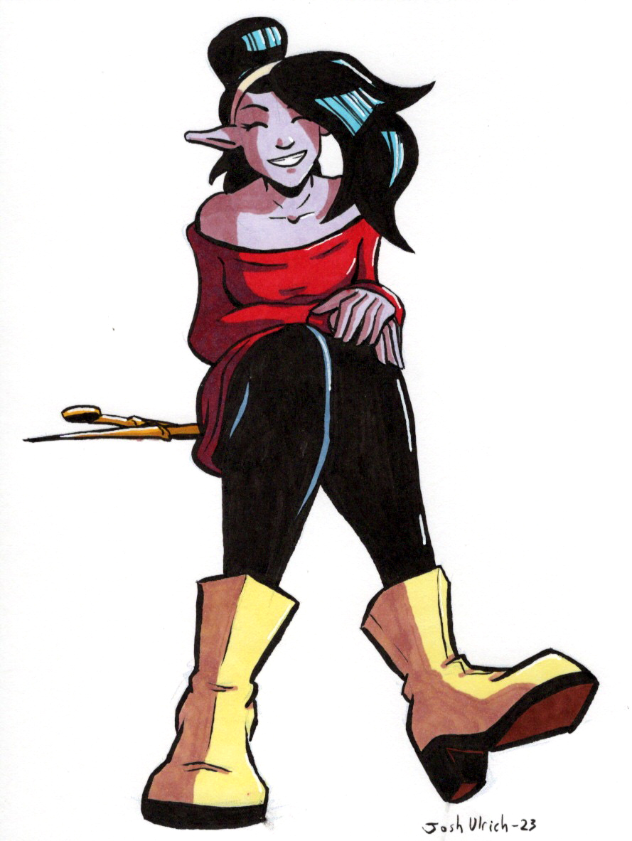 JoshUlrich's tweet photo. (FOR SALE) Gwen as Yor. 6" x 8" Traditional art for sale, message me for details, first come first serve! #newmancomic #gwen #spyxfamily #yor https://t.co/IXjrtwCZ0x