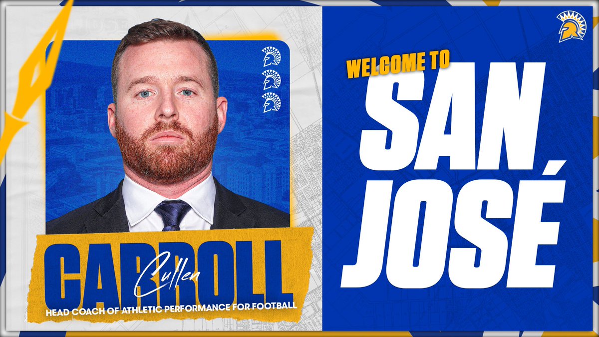 SanJoseStateFB's tweet photo. Welcome to San Jose State Cullen Carroll ‼️

Spartan Nation please meet our new Head Coach of Athletic Performance!

#ClimbTheMountain | #AllSpartans https://t.co/z27FWX9Xb9