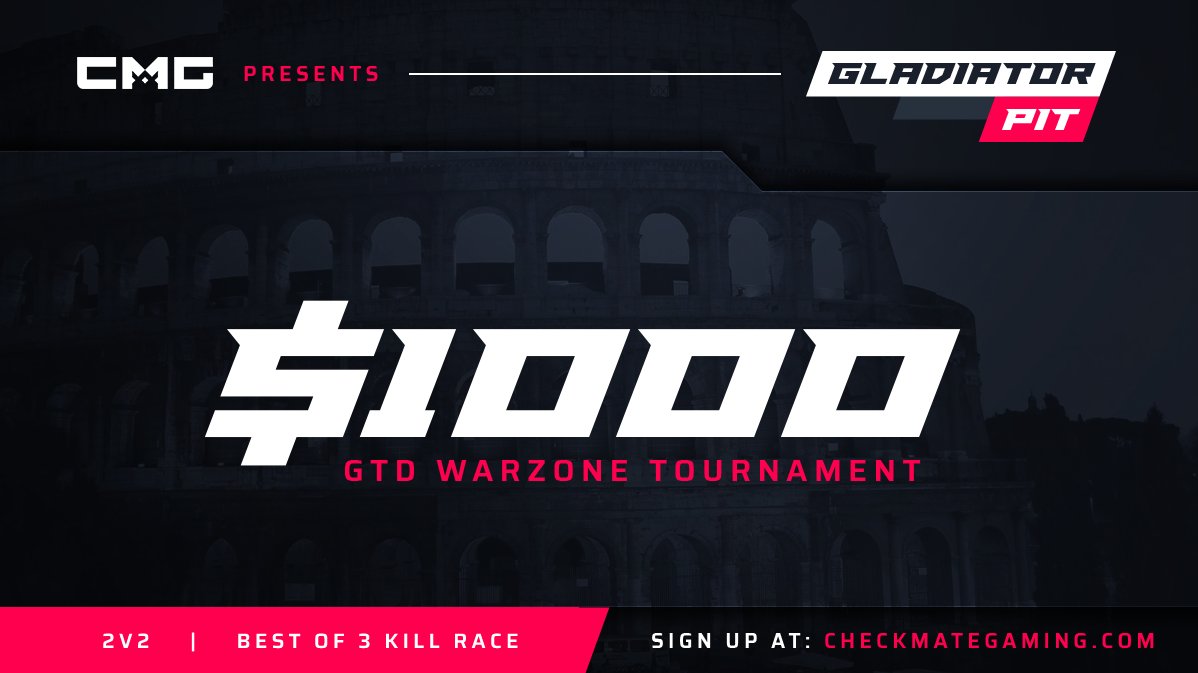 ⚔️ $1000 2v2 Gladiator Pit Kill Race

💰 $1000 GTD PRIZE
📝 NA+EU | Best of 3 
📅 Tuesday January 17th 6:00PM EST 

Sign up Here » checkmategaming.com/tournament/cro…