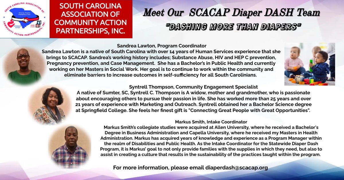 wearescacap's tweet image. Meet Our Statewide Diaper D.A.S.H Team.
#SCACAP #DashingMoreThanDiapers