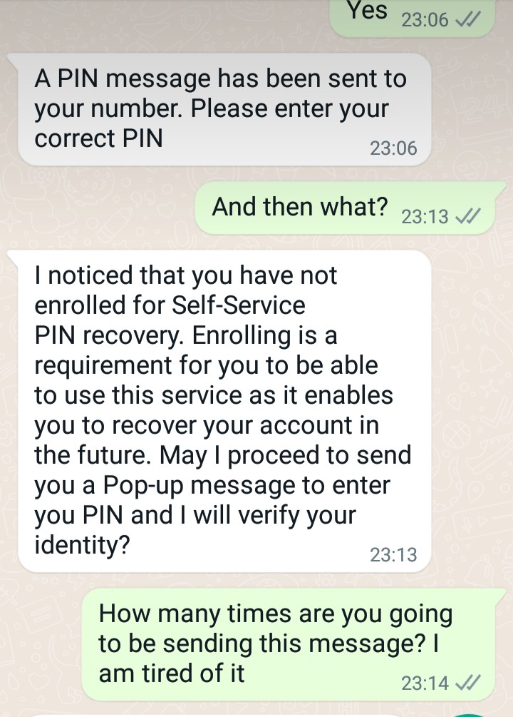 Uyu Thembi we <a href="/EcoCashZW/">EcoCash Zimbabwe</a> is so useless. Keeps asking me to enter my ecocash pin the whole day it has been 10 times. After that, nothing happens. Worse the isiNdebele spelling is wrong.  "Thembikile" instead of "Thembekile". <a href="/econet_support/">Econet Customer Care</a> wake up
