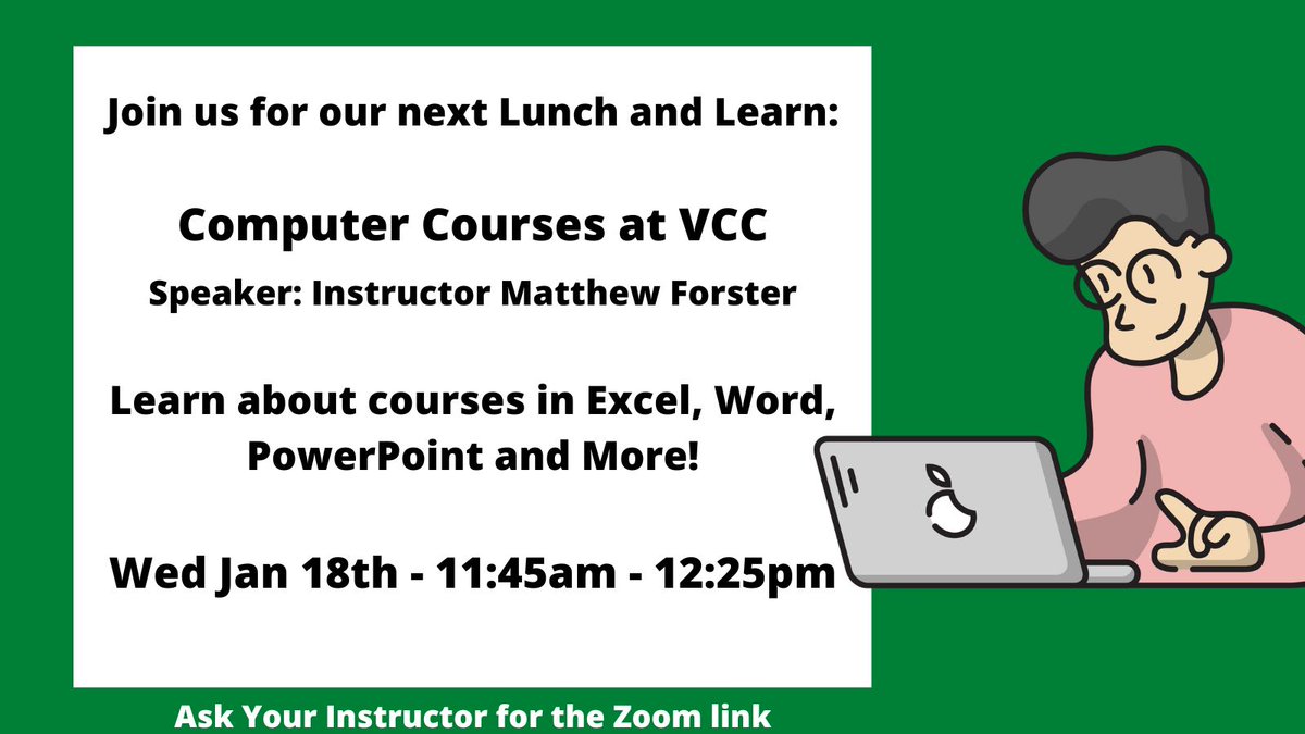 vccesl's tweet photo. Join us tomorrow for a fun and interactive Lunch and Learn about Computer Courses at VCC! https://t.co/ZaaOyCcKSv