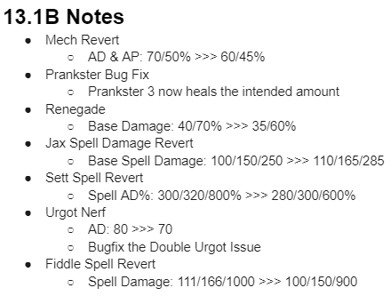 [戰棋] 13.1B Hotfix更新