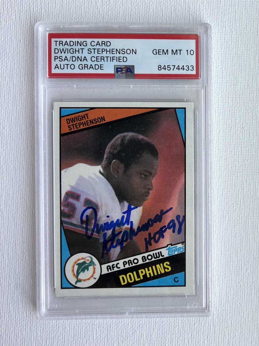 8thWonderCards's tweet image. Another one for NFL 100 PC…1984 Topps Dwight Stephenson with HOF inscription. In 8 seasons he was a 5x Pro Bowler. 4x 1st Team All-Pro. 1980s All-Decade Team #NFL100