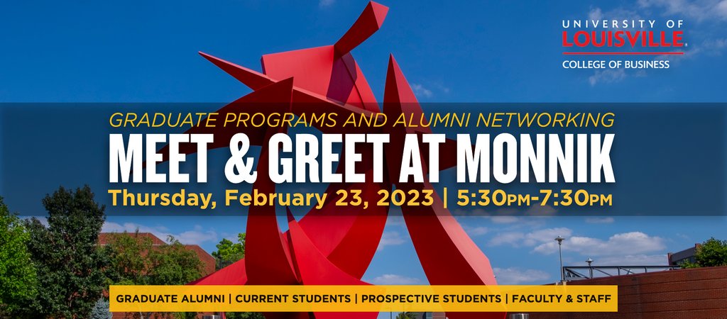 Join us for a networking social at Monnik! Take this time to build your network, connect or reconnect, and learn more about graduate programs, opportunities, and updates at the College of Business. Appetizers provided. Free to attend! Register here: affinna.com/event/42745ed6…
