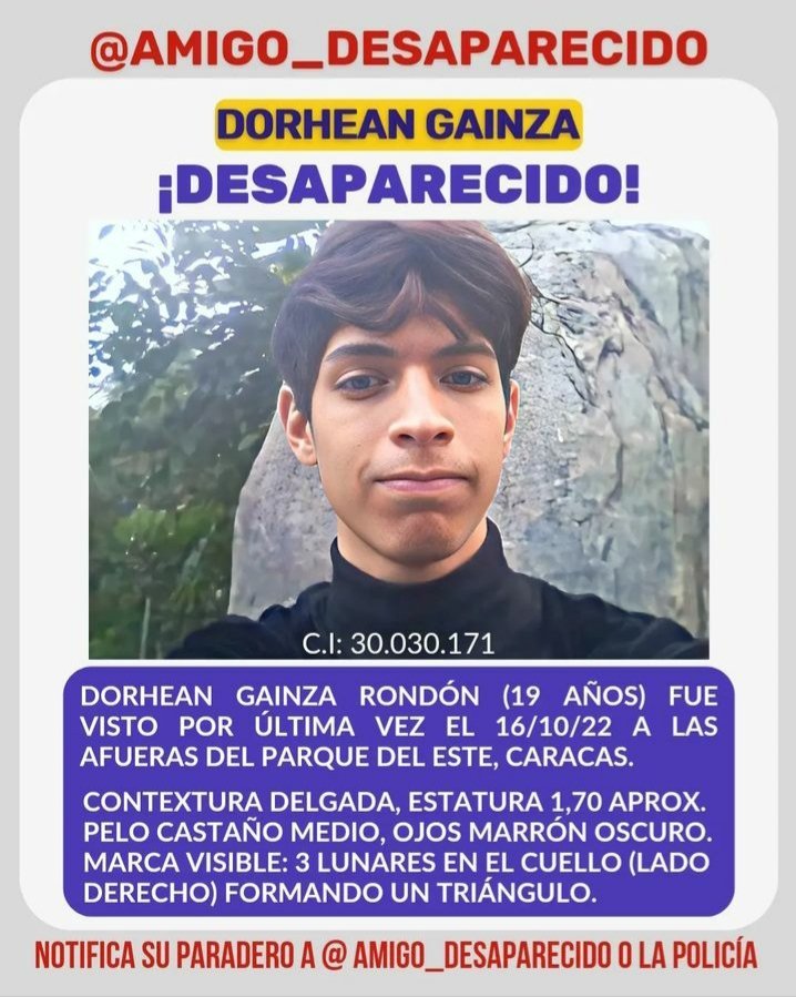eduardprieto_r's tweet photo. Dorhean Gainza (19 años) aún sigue desaparecido ya van casi tres meses sin saber de su paradero. Atención autoridades competentes investigar que paso con este joven. Rt https://t.co/HouTVUVR6J