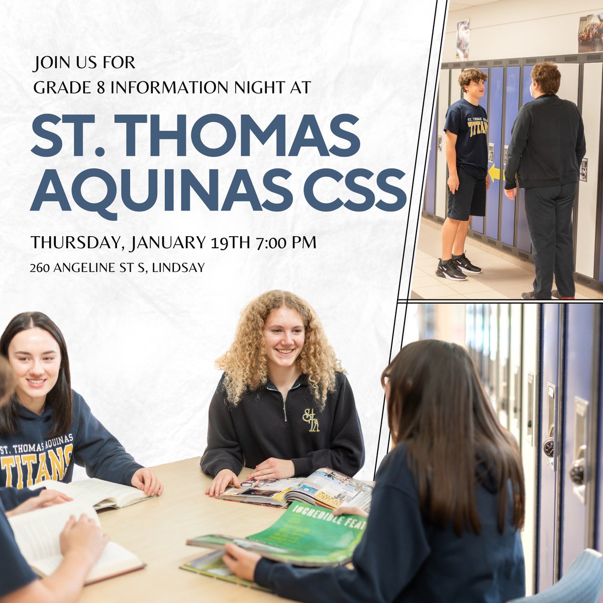 Grade 8 Parent/Guardian Information Night is this Thursday, January 19th at 7:00 p.m. Join our staff and students to see all we have to offer. All are welcome! #STA #WeAreFamily #PVNCInspires <a href="/PVNCCDSB/">PVNCCDSB</a>