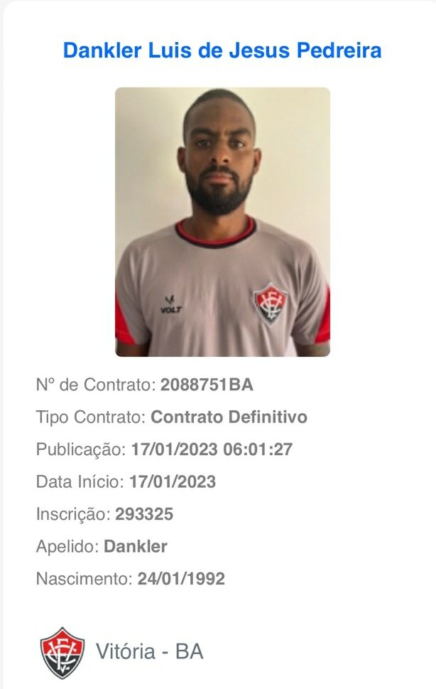 Info_Vitoria's tweet photo. O zagueiro Dankler também foi regularizado.

📸 Reprodução https://t.co/d88PbbQrk3