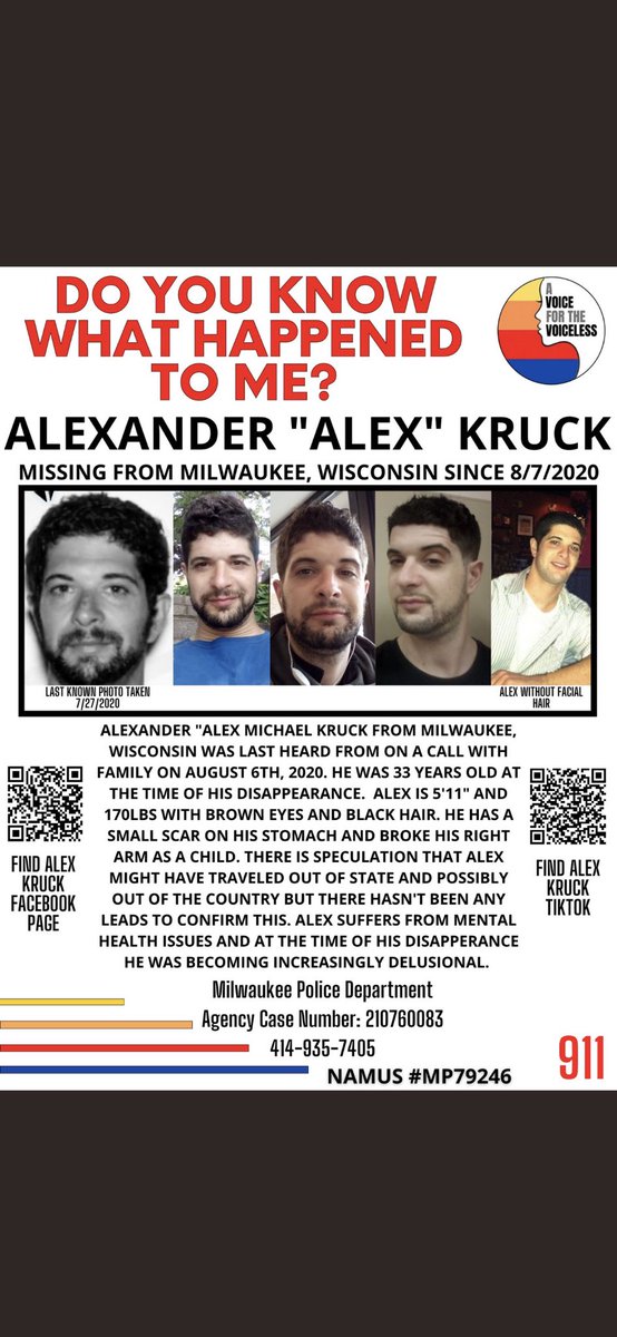 WhitSich's tweet photo. Do You Know What Happened To Me?
#AlexanderKruck has been #Missing from #Milwaukee #Wisconsin since August 2020. Please follow his family on all socials. They deserve answers and to #BringAlexHome
Milwaukee Police Department
Agency Case Number: 210760083
414-935-7405 https://t.co/ESwCCRKy5X