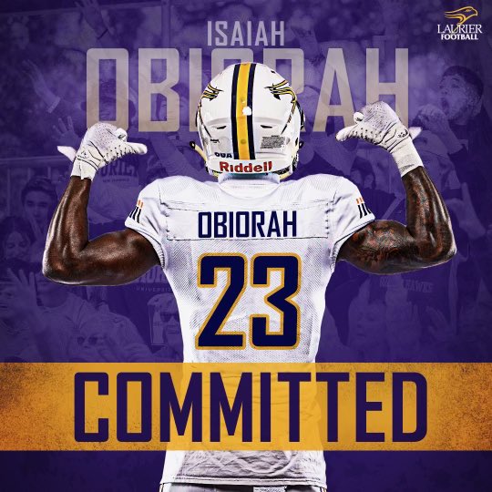 LaurierFootball's tweet photo. We got another one 😉! 

The newest Golden Hawk is a Linebacker. Isaiah Obiorah from Ottawa will now be playing at Laurier. Welcome to the family, Isaiah! 

#SoarAbove https://t.co/X57Tj2ROAC