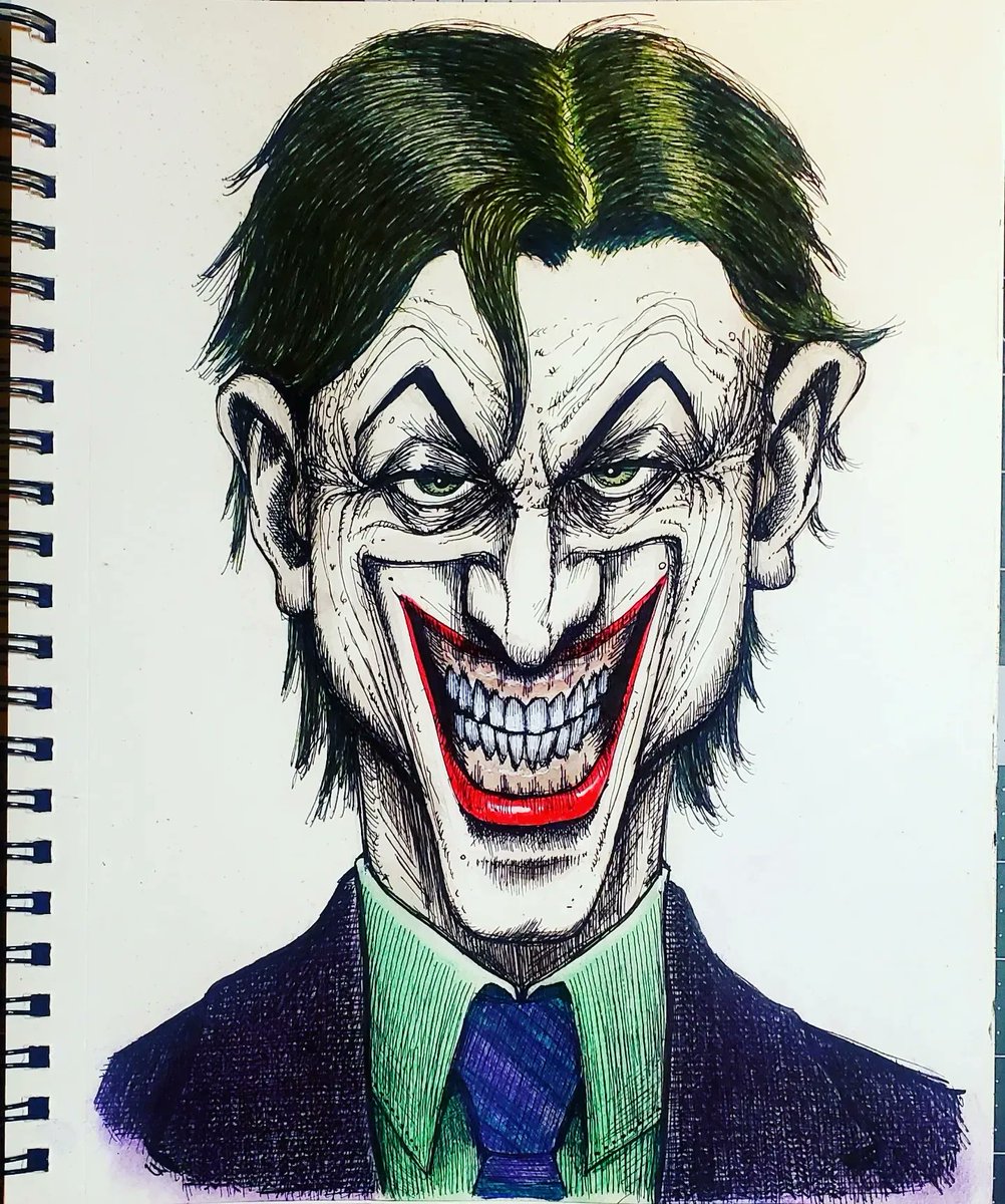 pisceanpaul's tweet photo. Joker progress pix, from 3-year-old sketch to embellishes with ink the other day tocolors yesterday.

#ComicArt #TrendingNow #Trending #Artchivist #drawingart #picoftheday #illustration #sketch #Sketching https://t.co/PVeTviPL9P
