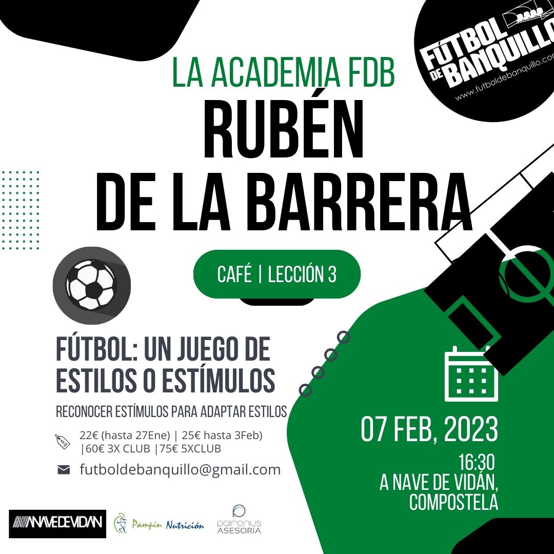 💥⚽️ Rubén de la Barrera <a href="/rubibarrerafdz/">Rubén de la Barrera</a> será el protagonista en la #Lección3 de #LaAcademiaFdB que se celebrará en Santiago de Compostela el martes 7 de febrero 2023. Fútbol: Un juego de estilos o estímulos #fútbol #formación #entrenador